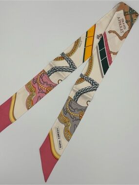 Hermes Grand Apparat Twilly Scarf Rose Nacre Gold Anthracite